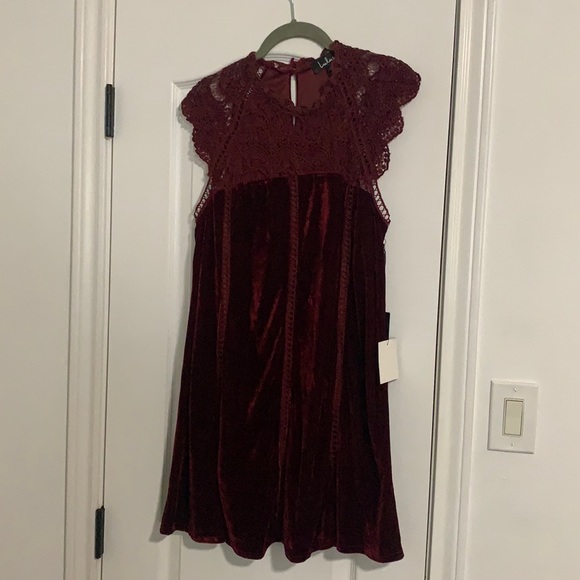Lulu’s Who’s Who Burgundy Crocheted Velvet Dress - Picture 4 of 7